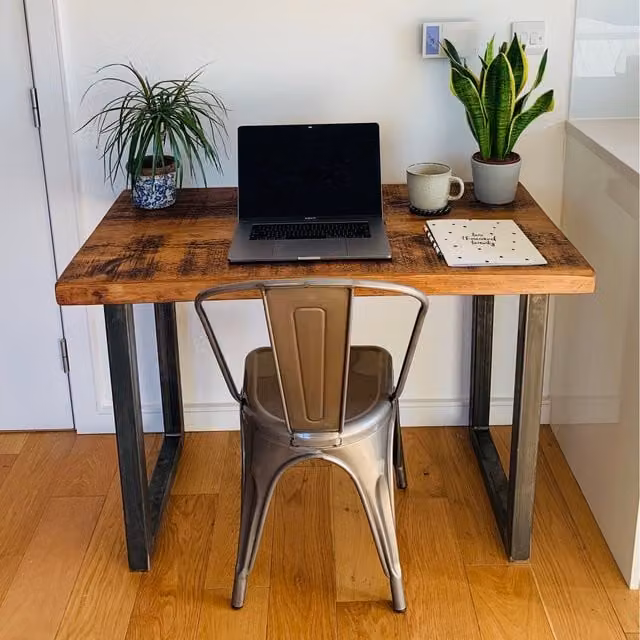 TRL Handmade Furniture Rustic Industrial Live Edge Pine Writing Desk in Brown, W: 300 cm, D: 80 cm