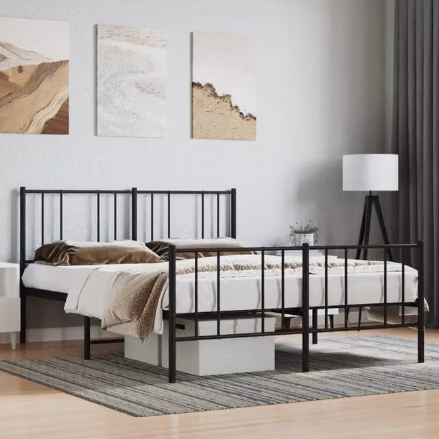 Berkfield Home Metal Bed Frame with Headboard and Footboard in Black, W/D/H: 160 x 200 cm – 1