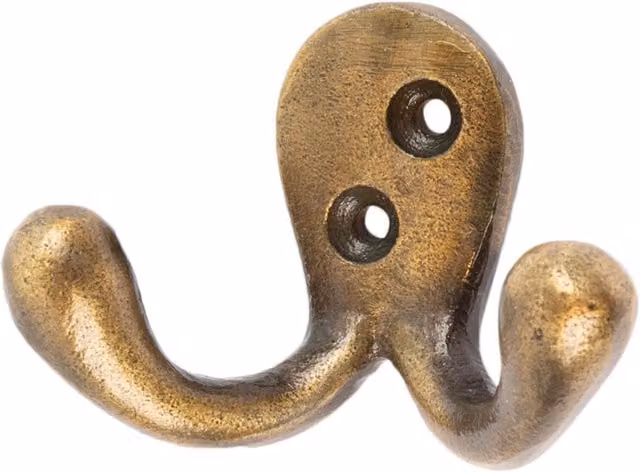 Hammer Tongs Brass Double Coat Hook in Gold