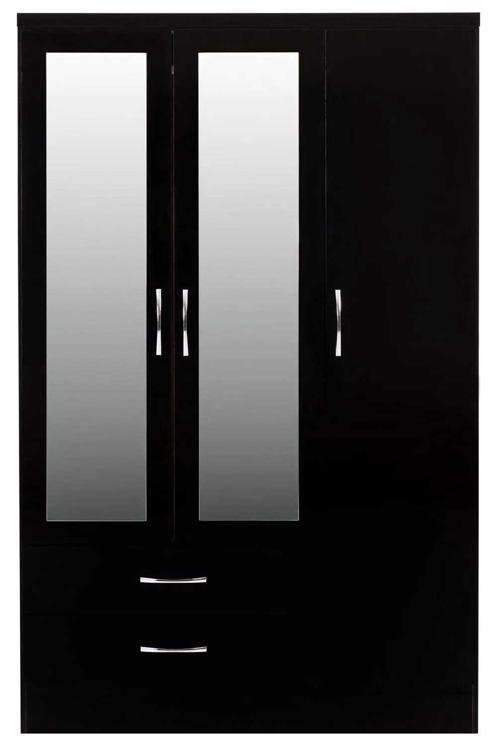 Seconique Nevada Black High Gloss 3 Door 2 Drawer Mirrored Wardrobe – 3