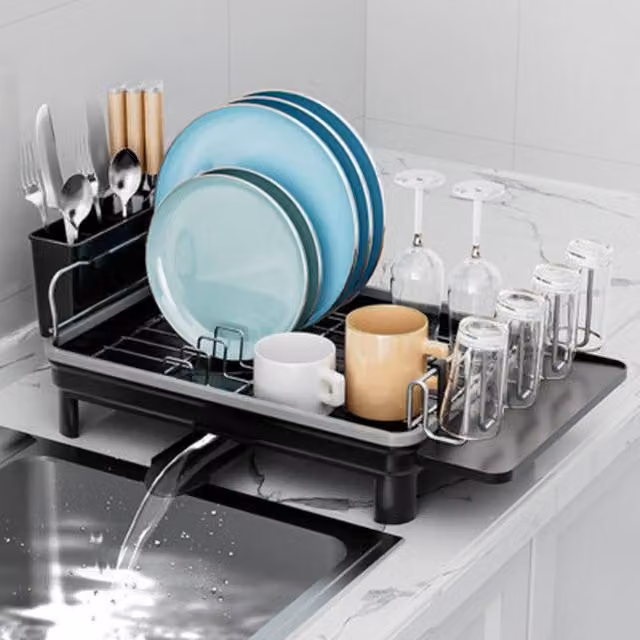 NESTLUNE Black Metal Rectangular Dish Drainer Rack for Kitchen Sinks, W: 100 cm, D: 15 cm, H: 15 cm – 1