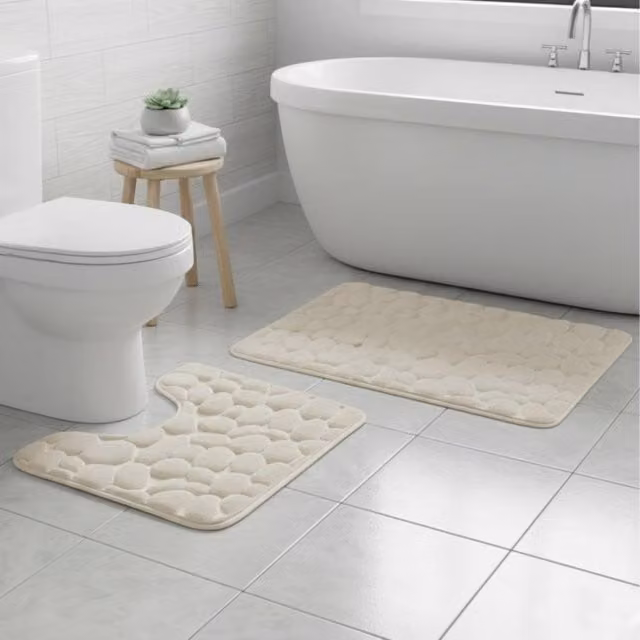 Snug City Pebble Design Memory Foam Bath Mat Set in Beige, W: 80 cm x D: 50 cm