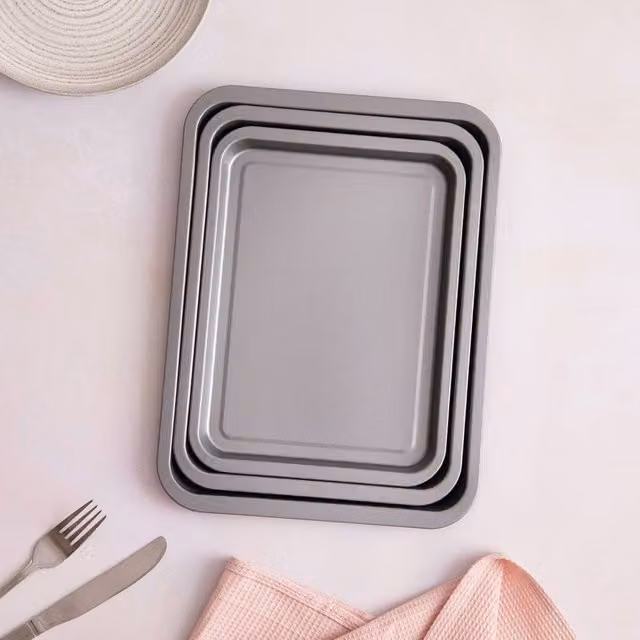 Betterware Essentials Non-Stick 3 Piece Silver Baking Tray Set – 1