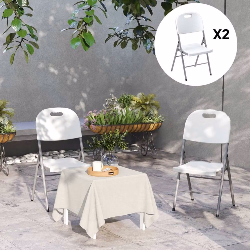 STILVORA Set of 2 White Foldable Metal Patio Chairs with Powder Coated Steel Finish, W/D/H: 54 x 47 x 86 cm – 5
