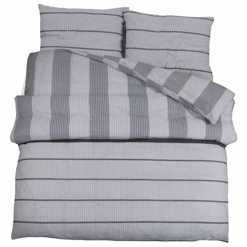 Berkfield Home Elegant Grey Cotton Duvet Cover and Pillowcase Set, W/D/H: 140 x 200 cm and 60 x 70 cm – 3