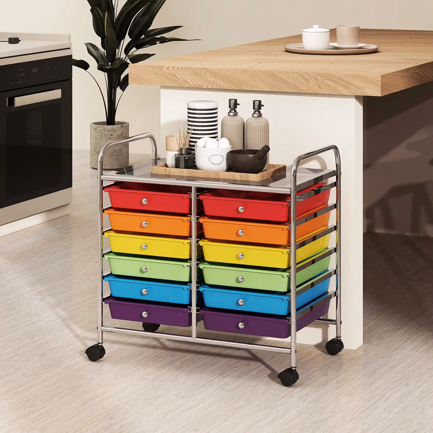 Costway Multi-Purpose Utility Storage Rolling Cart with 12 Drawers and Castors, Multicolour – 4