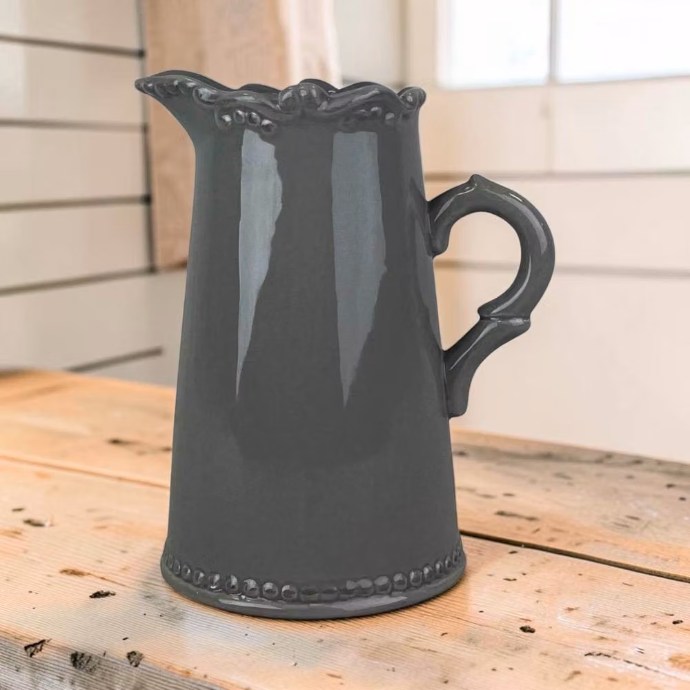 Four Candle Grey Ceramic Jug with Decorative Rim Height: 19 cm – 2