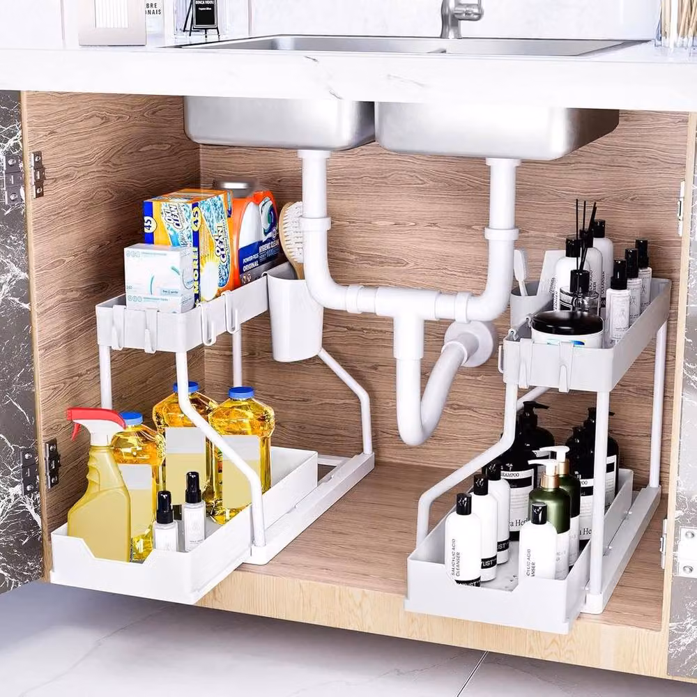 KORVIXA White 2 Tier Under Sink Storage Organiser Shelf and Spice Rack – 3