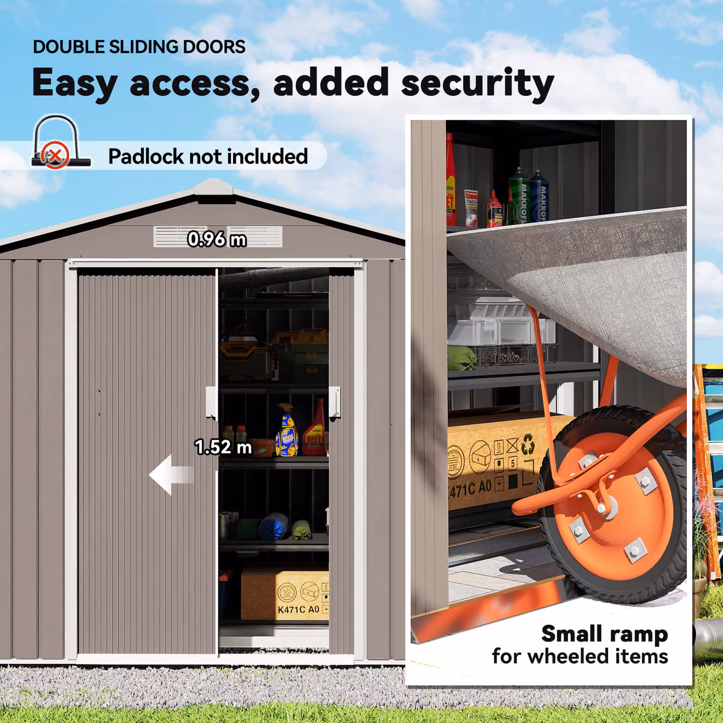 Outsunny Lockable Metal Garden Storage Shed with Air Vents, Steel Grey, W/D/H: 127 x 127 x 185 cm – 4