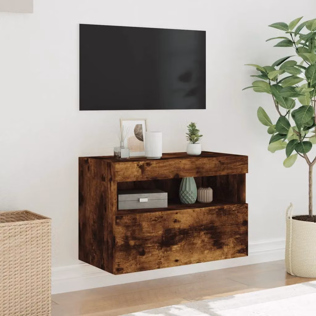 Berkfield Home Modern Wall Mounted TV Cabinet with Integrated LED Lights in Smoked Oak Brown, W: 60 cm, D: 30 cm, H: 40 cm – 4