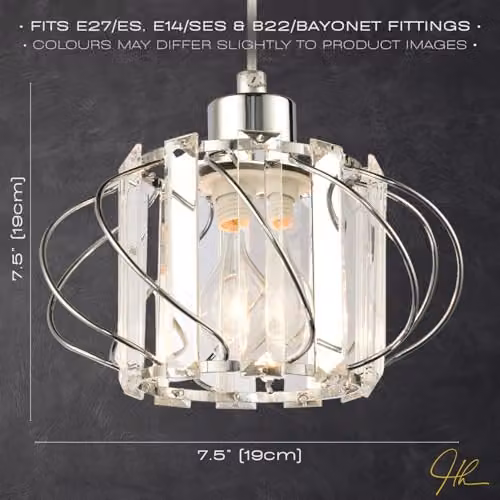 Happy Homewares Modern Rectangular Pendant Lamp Shade with Clear Acrylic and Shiny Chrome Twisted Round Frame, W/D/H: 19 x 19 x 19 cm – 2