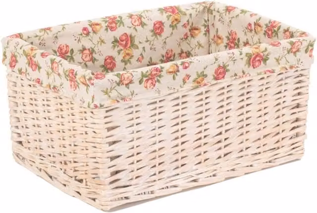 Red Hamper Wicker Garden Rose Lined Storage Basket in Red and White, Width: 43 cm