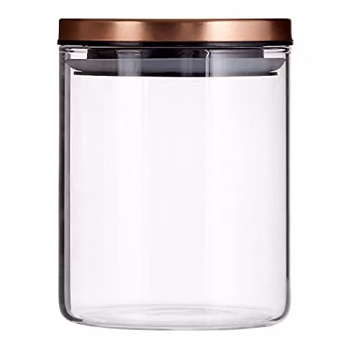 Orsina Transparent Glass Storage Jar with Gold Lid and Airtight Seal, 700ml – 1