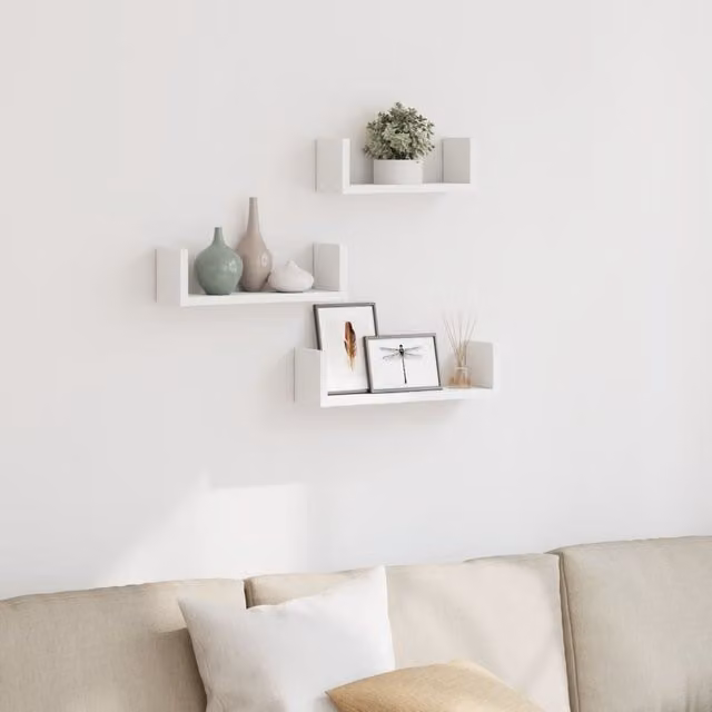 Berkfield Home Set of 3 White Wall Mounted MDF Shelves