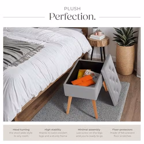 tectake Ranya Upholstered Storage Bench with Removable Top Pad and Beech Wood Legs in Grey – 5