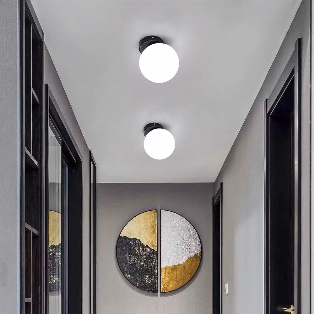 COMELY Modern Ball Wall Light with Black Metal and Glass Sphere Shade, E27, Diameter: 15 cm – 4