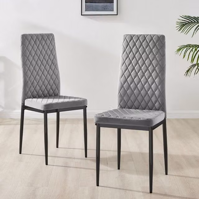 FurnitureboxUK Milan Velvet Dining Chairs, Set of 4, Grey with Black Legs