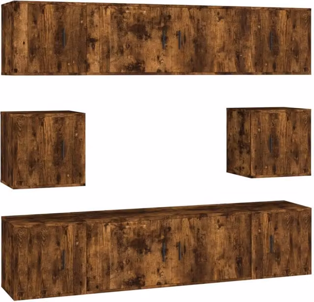 Berkfield Home 8 Piece Smoked Oak TV Cabinet Set in Brown – 1