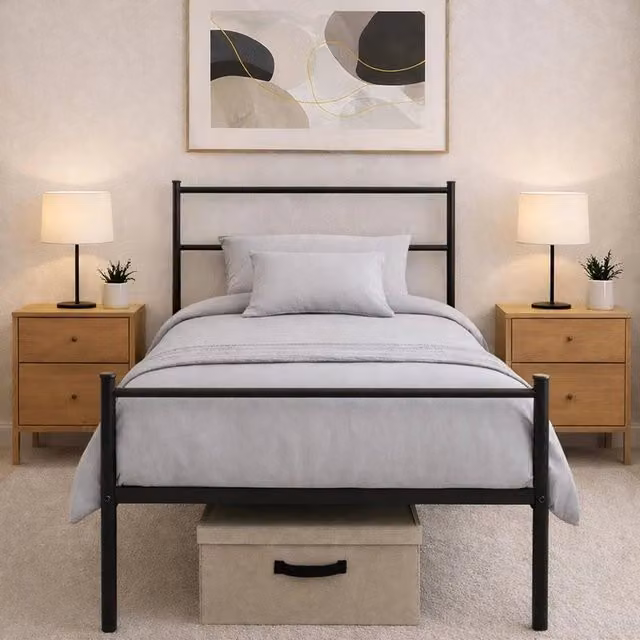 FLAVORA Heavy Duty Black Metal Cot Bed Frame