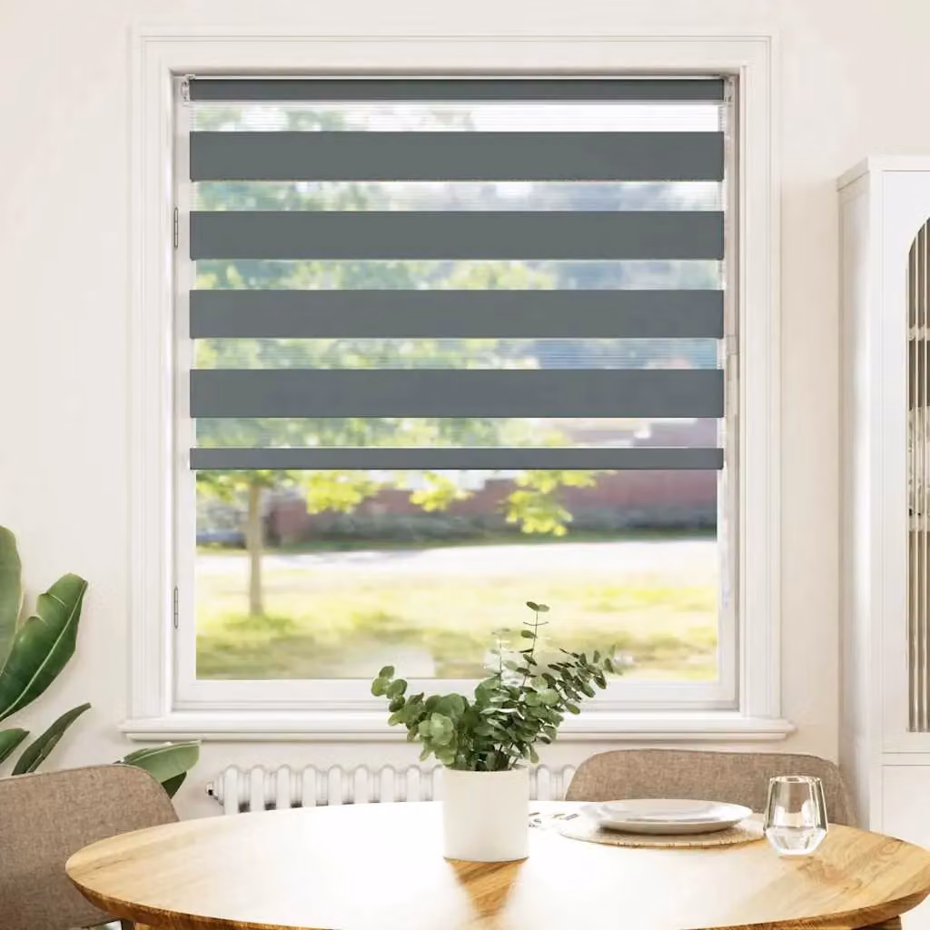 Berkfield Home Zebra Day and Night Blind in Dark Grey Polyester, W: 115 cm, H: 100 cm – 2
