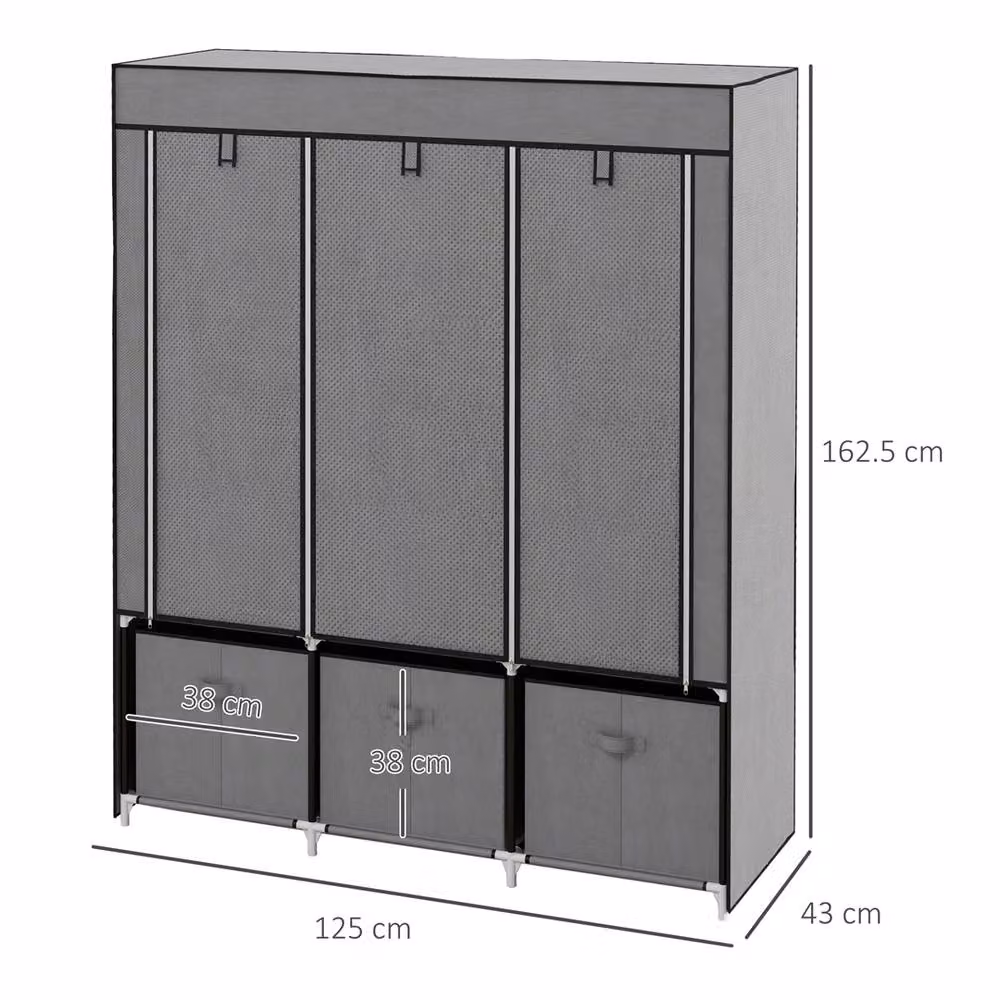 Kelvenix Dark Grey Fabric Wardrobe with 5 Shelves and Hanging Rod – 2