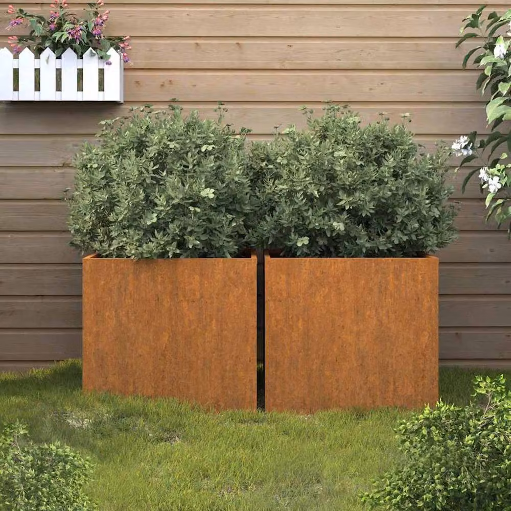 Berkfield Home Corten Steel Planter Tub Set of 2, Brown, W: 49 cm, D: 47 cm, H: 46 cm – 2