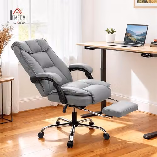 HOMCOM Executive Office Chair in Grey Faux Leather with Footrest and Headrest – 2