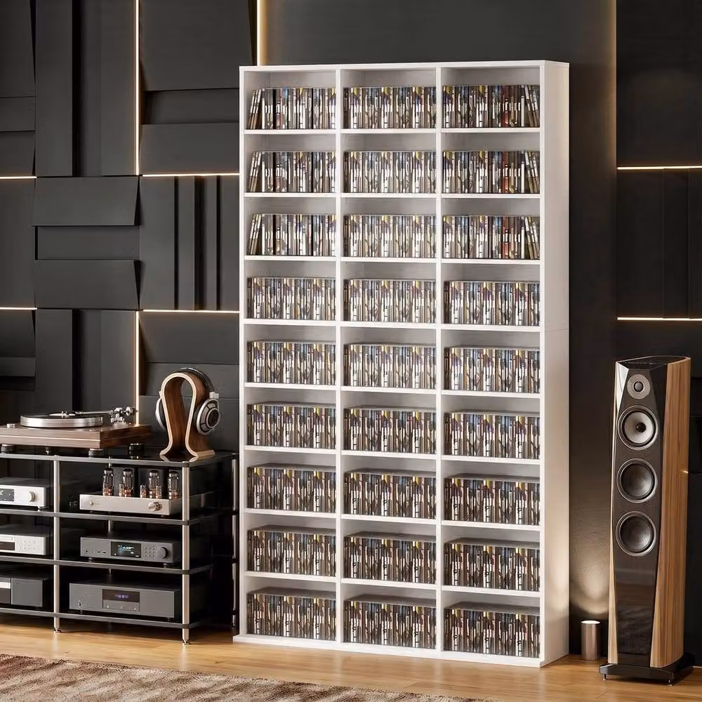 EONLION White Modern MDF DVD and Blu-ray Media Storage Unit with Back Panel, Width: 100 cm – 3