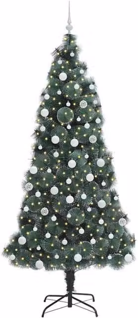 Berkfield Home Elegant Pre-lit Artificial Christmas Tree with Ball Set, Green, Height: 210 cm