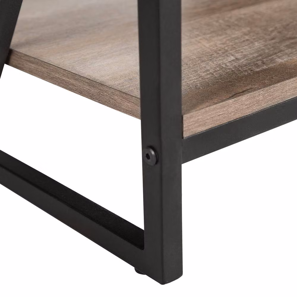 Wyld and Coco Industrial TV Stand in Dark Brown with Open Shelves and Metal Frame – 7