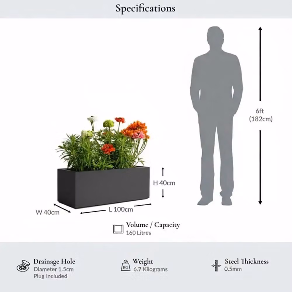 Access Garden Products Matte Grey Galvanised Steel Trough Planter Tub – 2