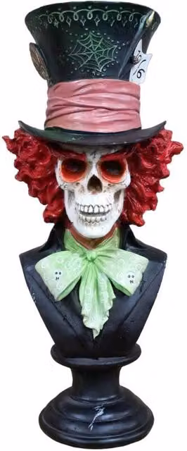 Gifts Direct 2 U Skeleton Bust Hatter Ornament, Multicolour Resin Halloween Tabletop Sculpture, H 38.0 cm x W 18.0 cm x D 16.0 cm – 4