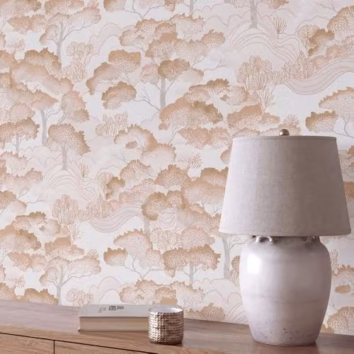 Erismann Elle 10448-13 Non-Woven Landscape Wallpaper with Mountains and Trees in White and Orange