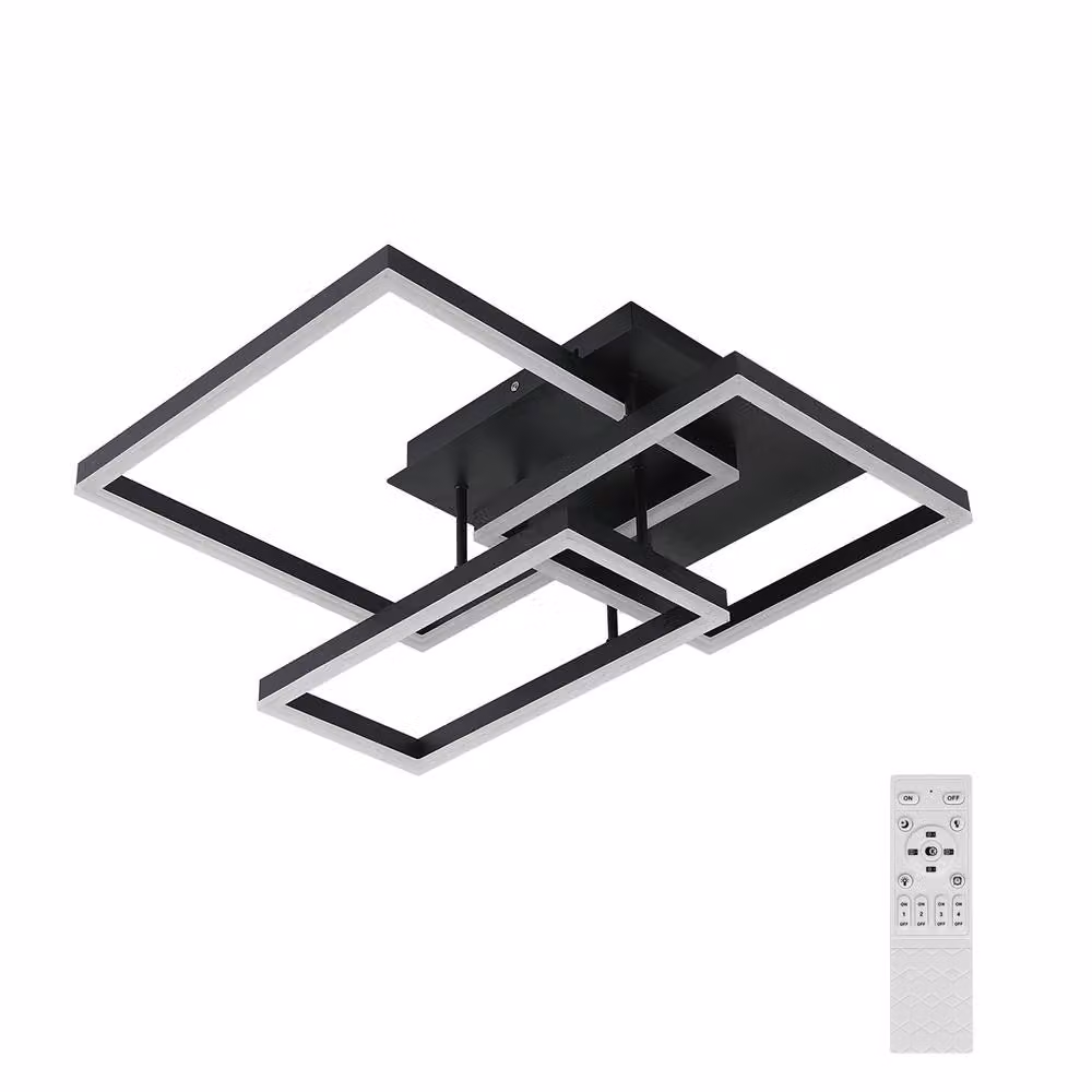 Goeco 48W Modern Square LED Ceiling Light in Black with Remote Control and Dimmable Function, W/D/H: 80 x 80 x 15.5 cm – 4