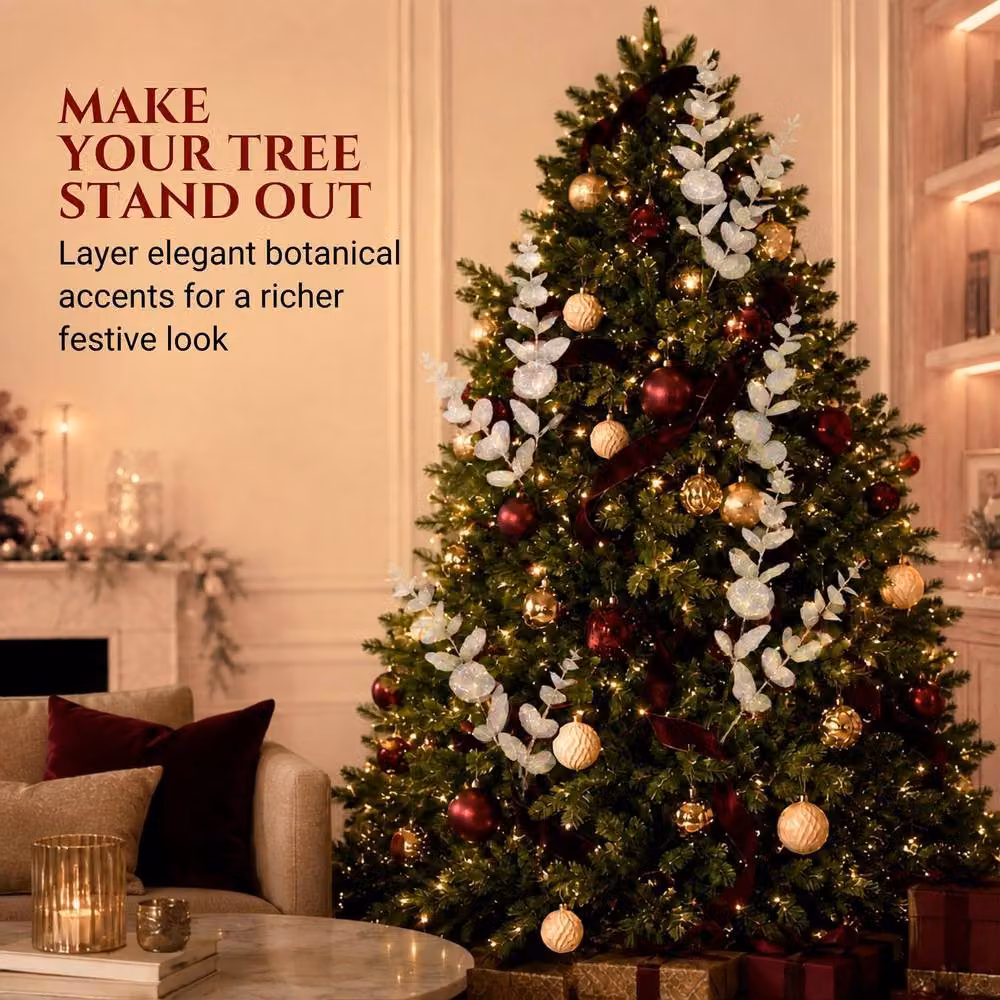 Shatchi White Glitter Artificial Eucalyptus Christmas Decoration Picks, 12 Pack, Height: 55 cm – 5