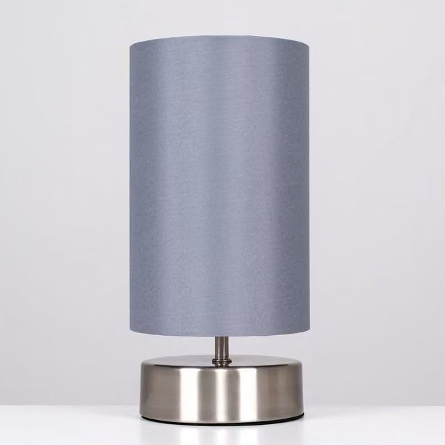 ValueLights Francis Pair of Dimmable Touch Table Lamps in Brushed Chrome and Grey Fabric – 1