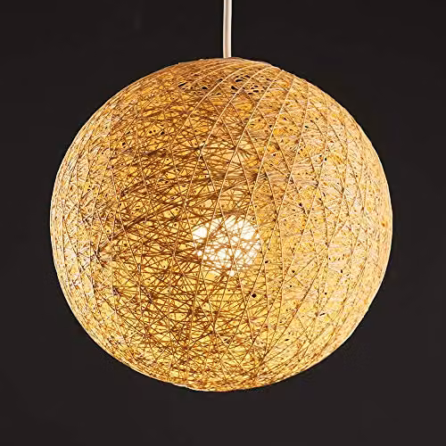 MiniSun Modern Beige Rattan Globe Ceiling Pendant Lampshade, Shade Width: 30 cm – 3