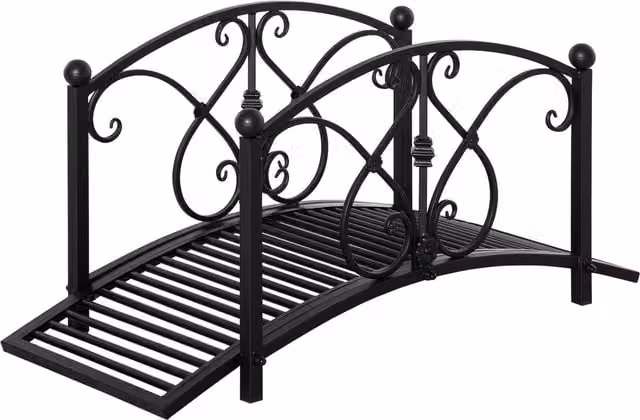Outsunny Classic Metal Garden Bridge with Safety Railings in Black, W/D/H: 102 x 48 x 49 cm – 1