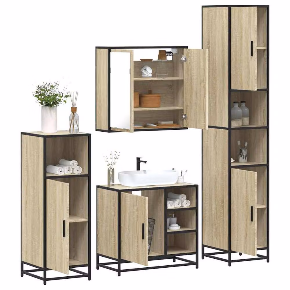 Berkfield Home 4-Piece Bathroom Furniture Set in Sonoma Oak and Beige – 2