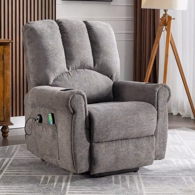 Aosom UK Electric Power Lift Recliner Chair with Single Motor, Heated Massage, Stand Assist, Storage Pockets and Cup Holders, Grey, H 108 x W 91 x D 90 cm – 1