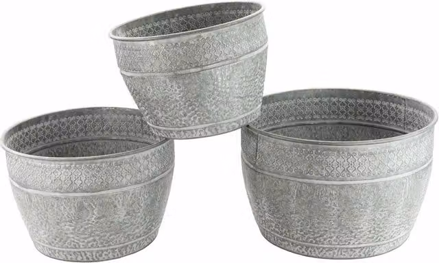 Ascalon Design Ltd Set of 3 Round Galvanised Steel Planter Tubs in Grey, H: 47 cm
