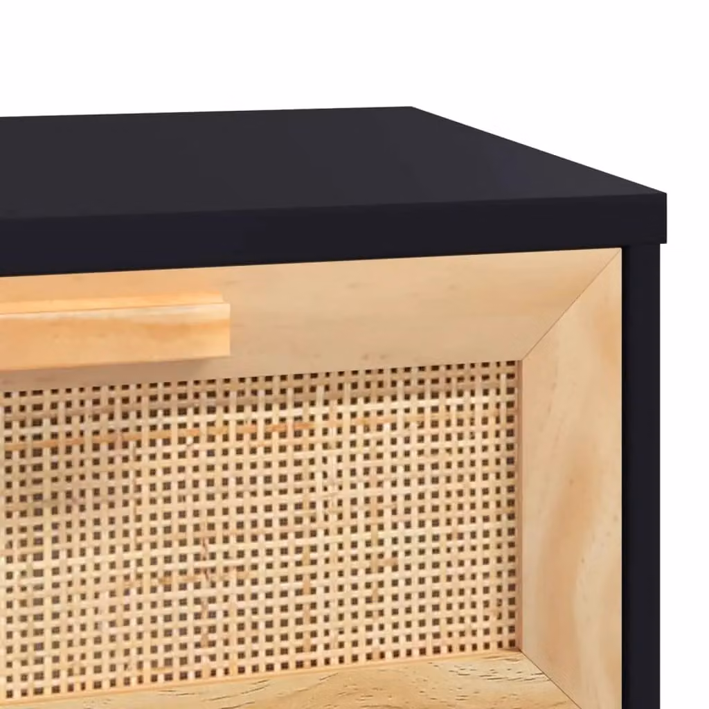 Berkfield Home Black Console Table in Solid Pine and Natural Rattan, W/D/H: 80 x 30 x 75 cm – 3