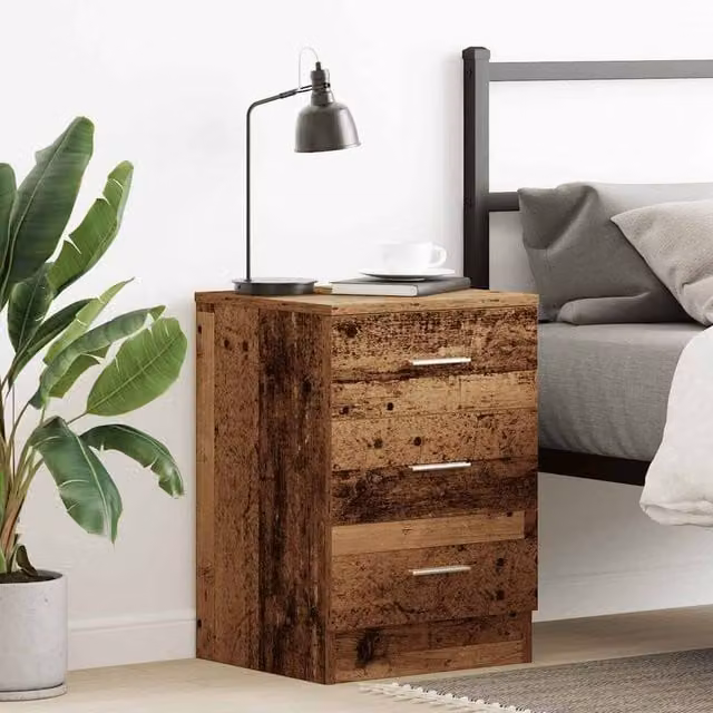 Berkfield Home Classic Bedside Cabinet in Brown Old Wood, W/D/H: 38 x 35 x 55 cm – 1
