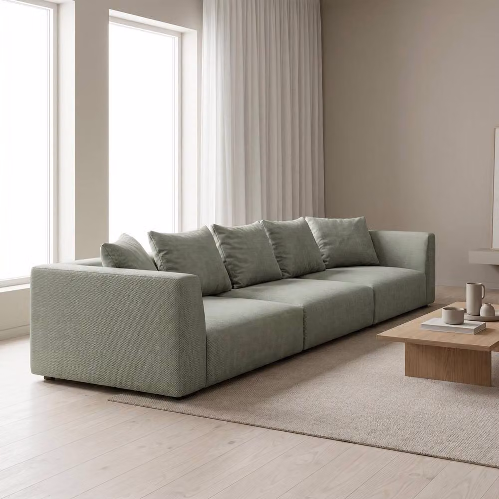 Abakus Direct Tokyo 5 Seater Sofa in Green or Sand Basket Weave Fabric with Deep Seats and Scatter Cushions – 2