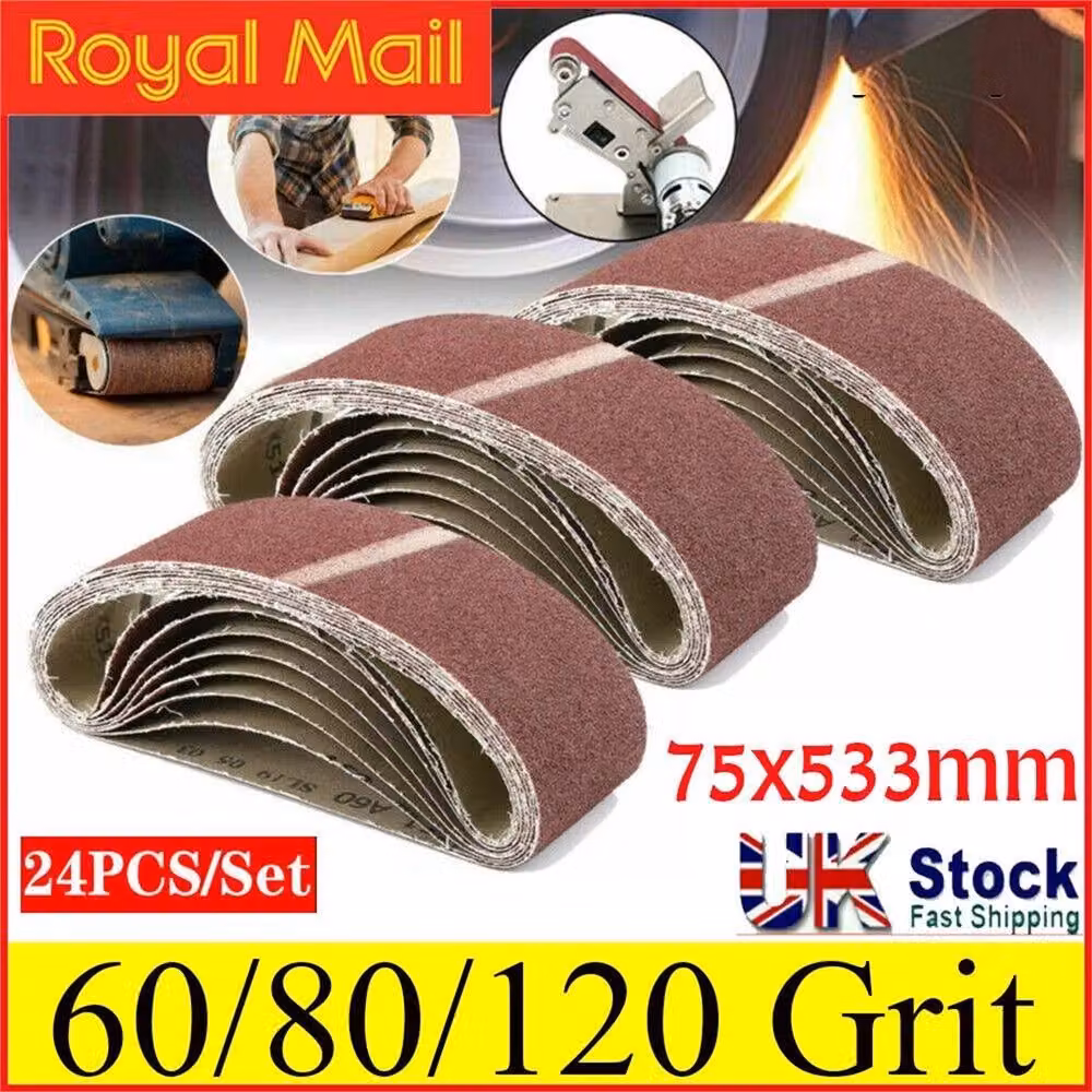 Nordara 24 Pack Mixed Grit Sanding Belts 60-120, W: 7.5 cm x L: 53.3 cm, Brown – 2