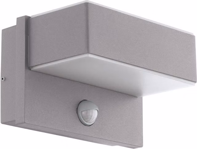 Loops Silver Steel Square IP44 Outdoor Wall Light with PIR Motion Sensor and Built-in 5.6W LED