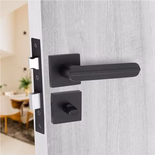 Golden Grace Matt Black Square Rose Bathroom Door Handle Set – 2