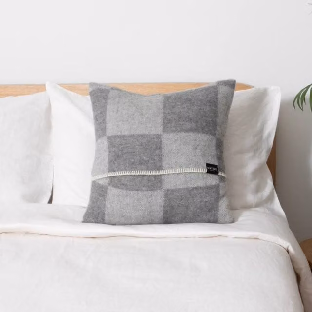 Native Natural Grey Checked Wool Square Cushion W/D/H: 45 x 45 x 45 cm