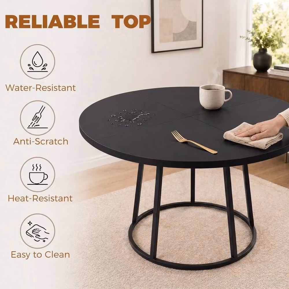 SPETLEK Round Industrial Dining Table in Black, Diameter: 120 cm, Height: 75 cm – 4