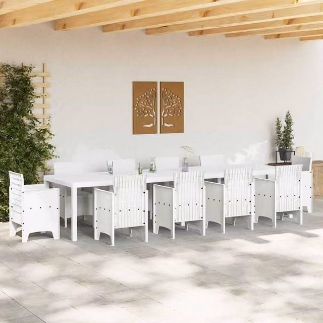 Berkfield Home White Poly Rattan Extendable Garden Table W: 350 cm, D: 100 cm, H: 73 cm